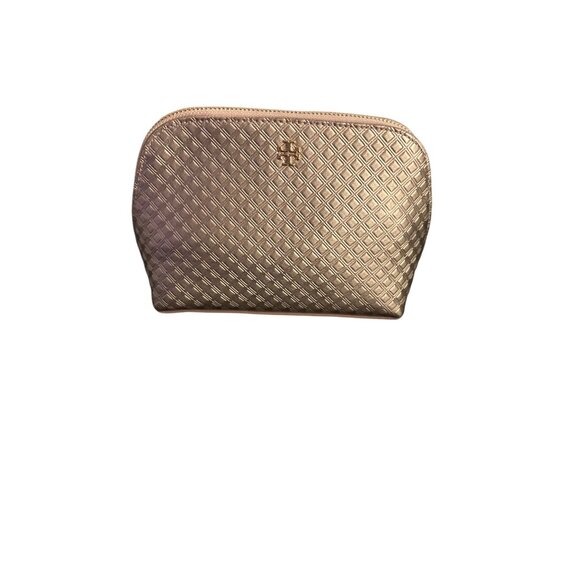 Tory Burch Women's Marion Cosmetic Case Metallic Rose Gold Leather NWT - Picture 1 of 12